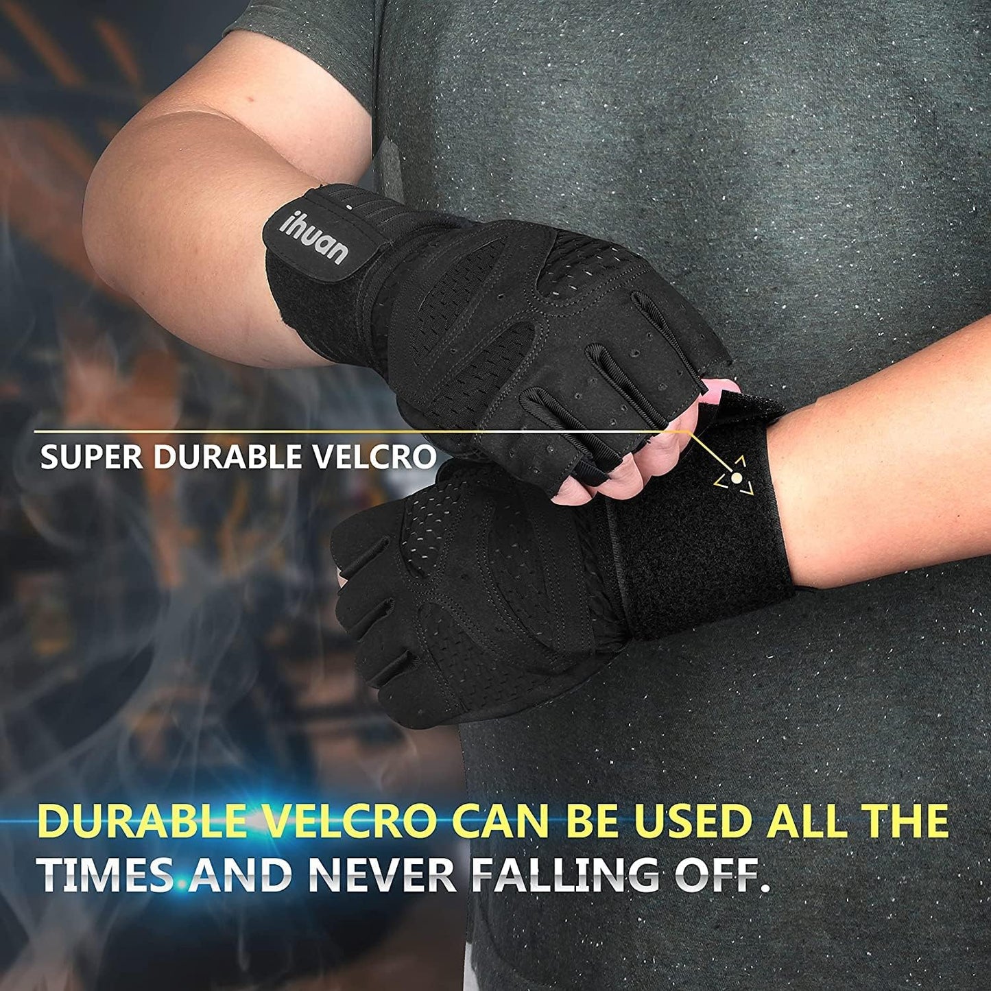 Ventilated Weight Lifting Gym Workout Gloves with Wrist Wrap Support for Men & Women, Full Palm Protection, for Weightlifting, Training, Fitness, Hanging, Pull Ups